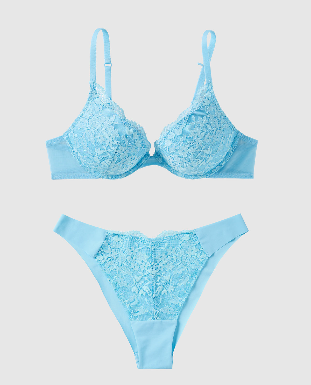 Push Up Plunge Bra with Lace Overlay