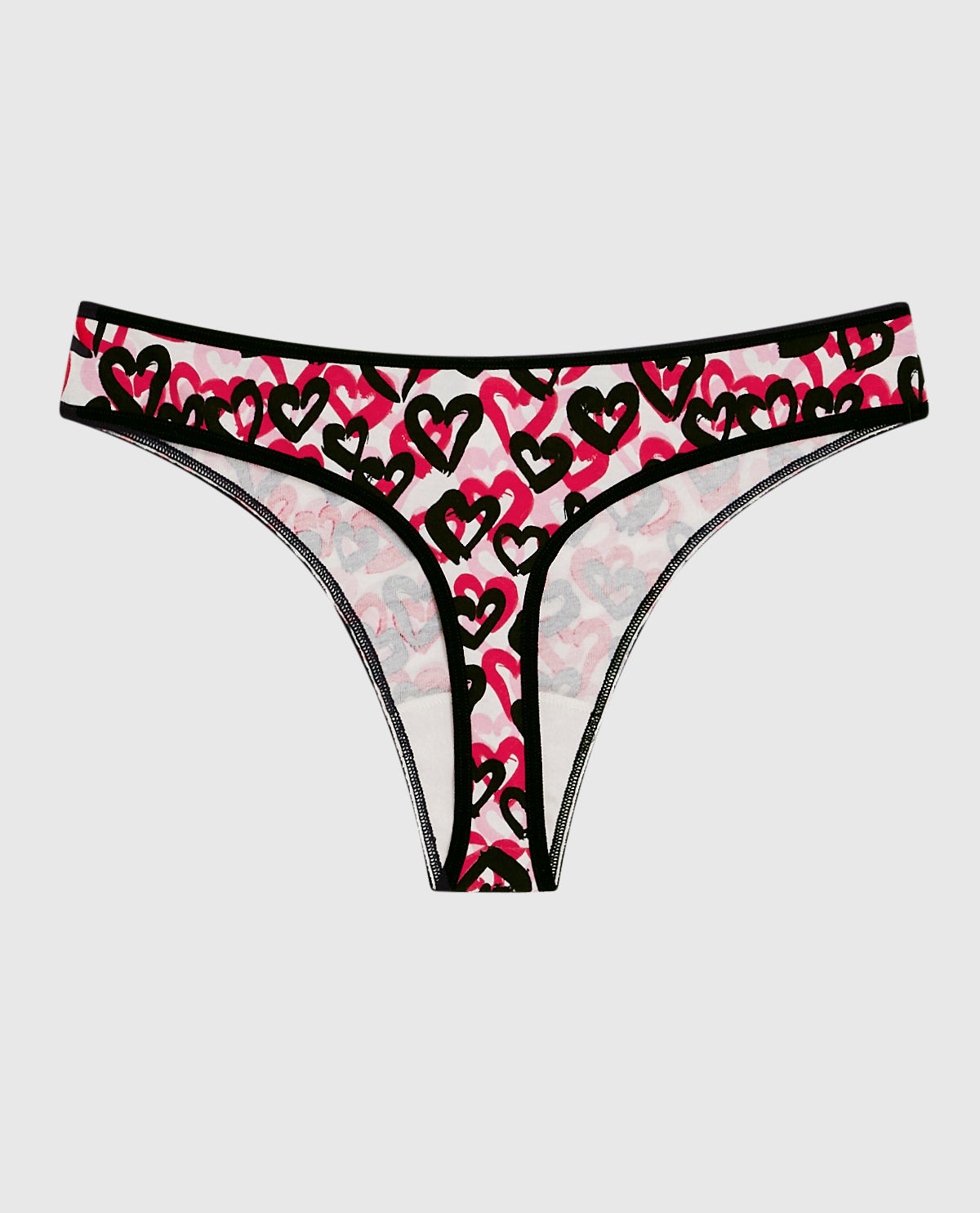 Cotton Thong Panty in Graffiti Hearts