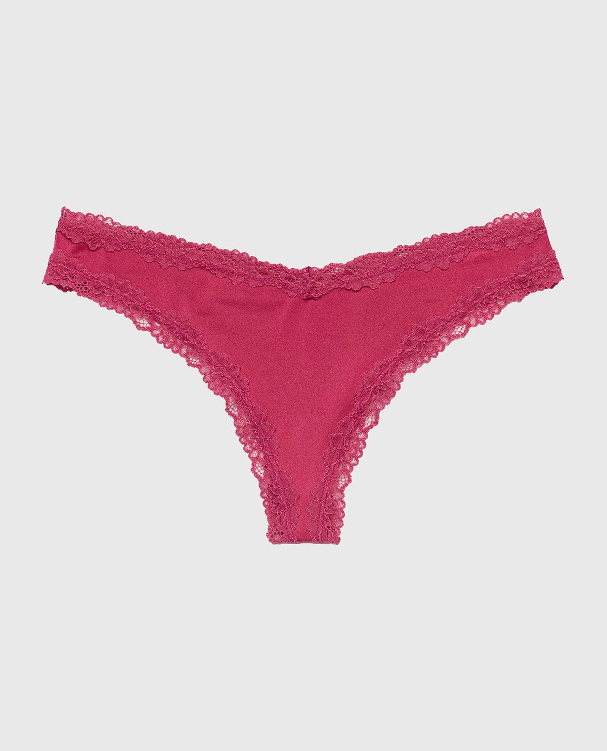 Thong Panty with Lace Trim in Electric Rouge