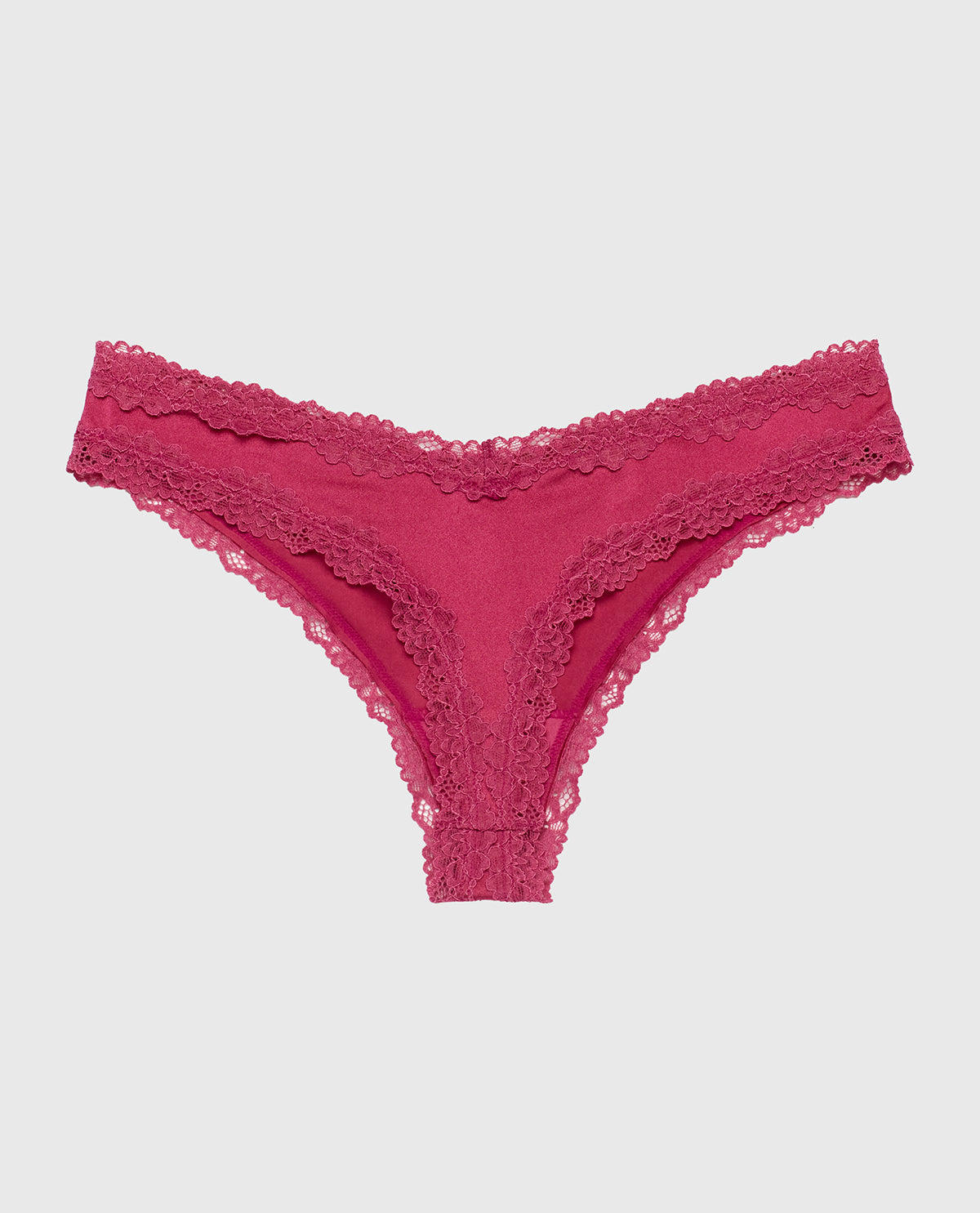 Thong Panty with Lace Trim in Electric Rouge