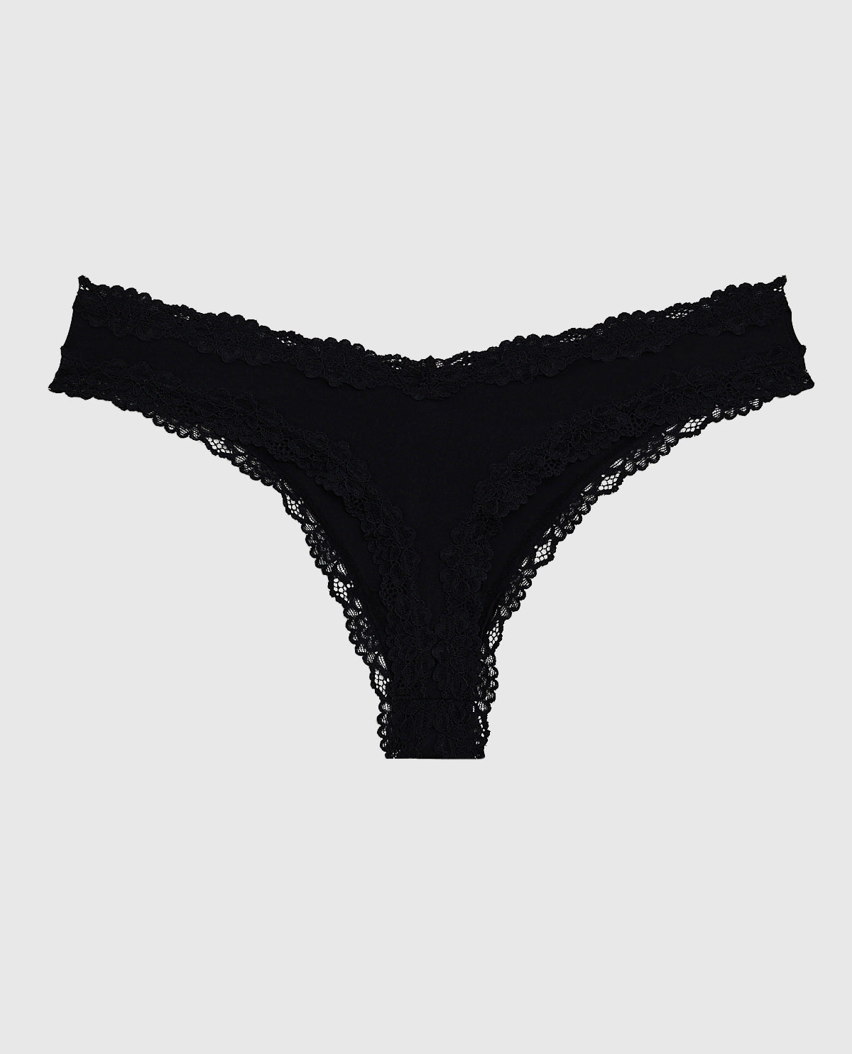 Thong Panty with Lace Trim in Black