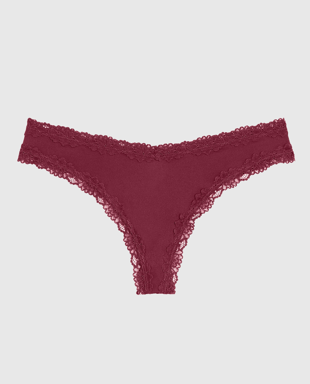 Thong Panty with Lace Trim in Opulent Red