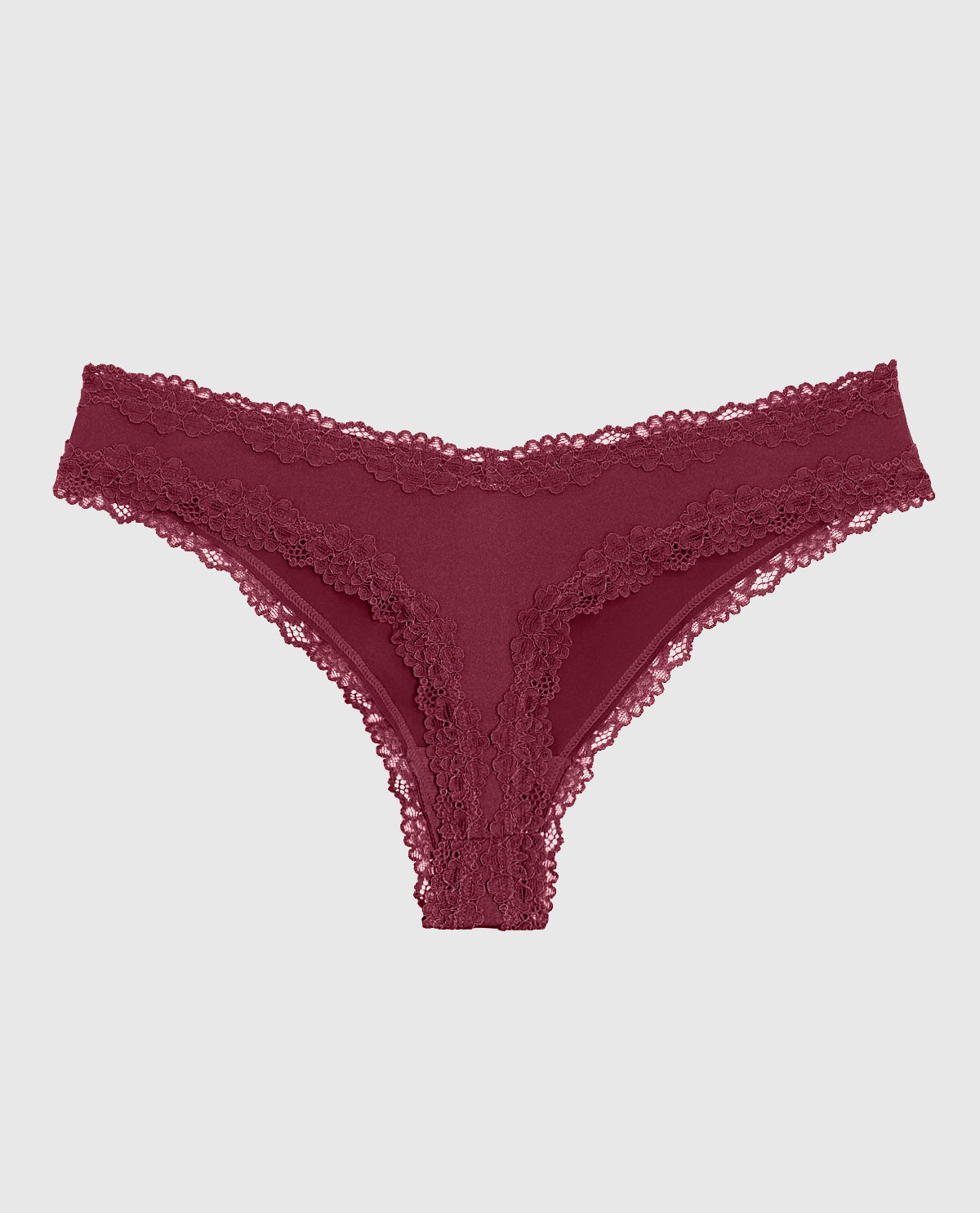 Thong Panty with Lace Trim in Opulent Red
