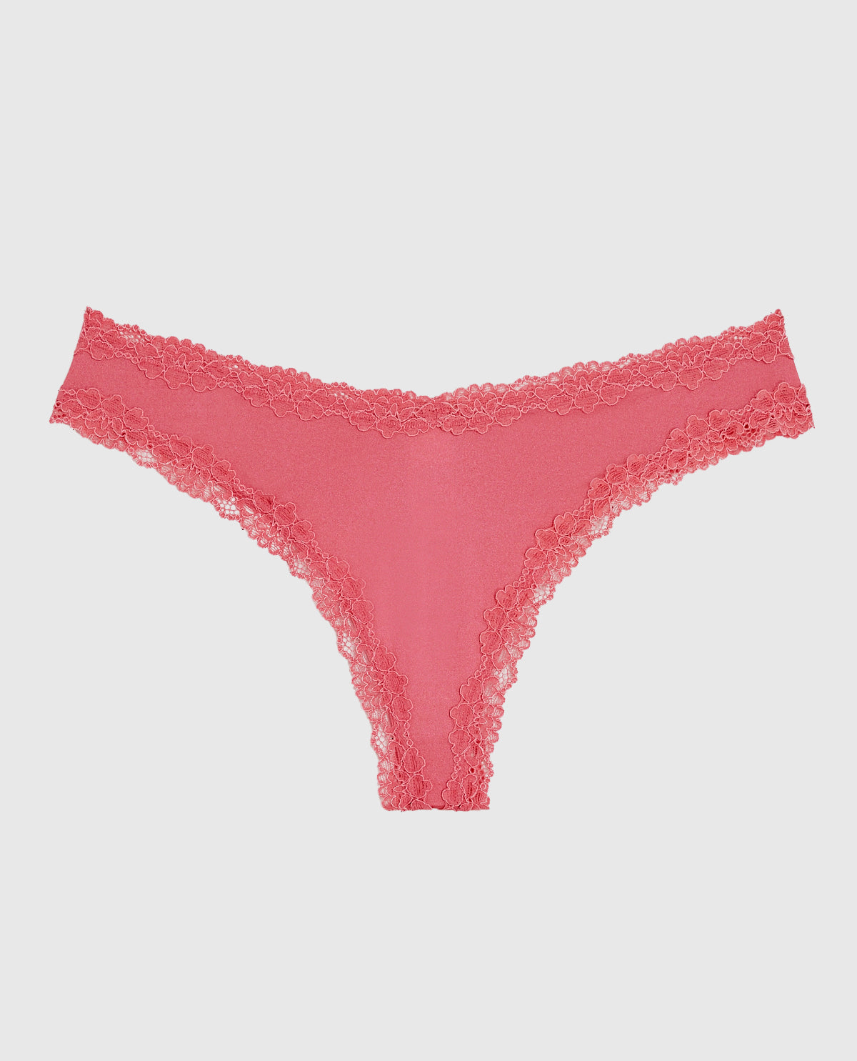 Thong Panty with Lace Trim in Romantic Pink