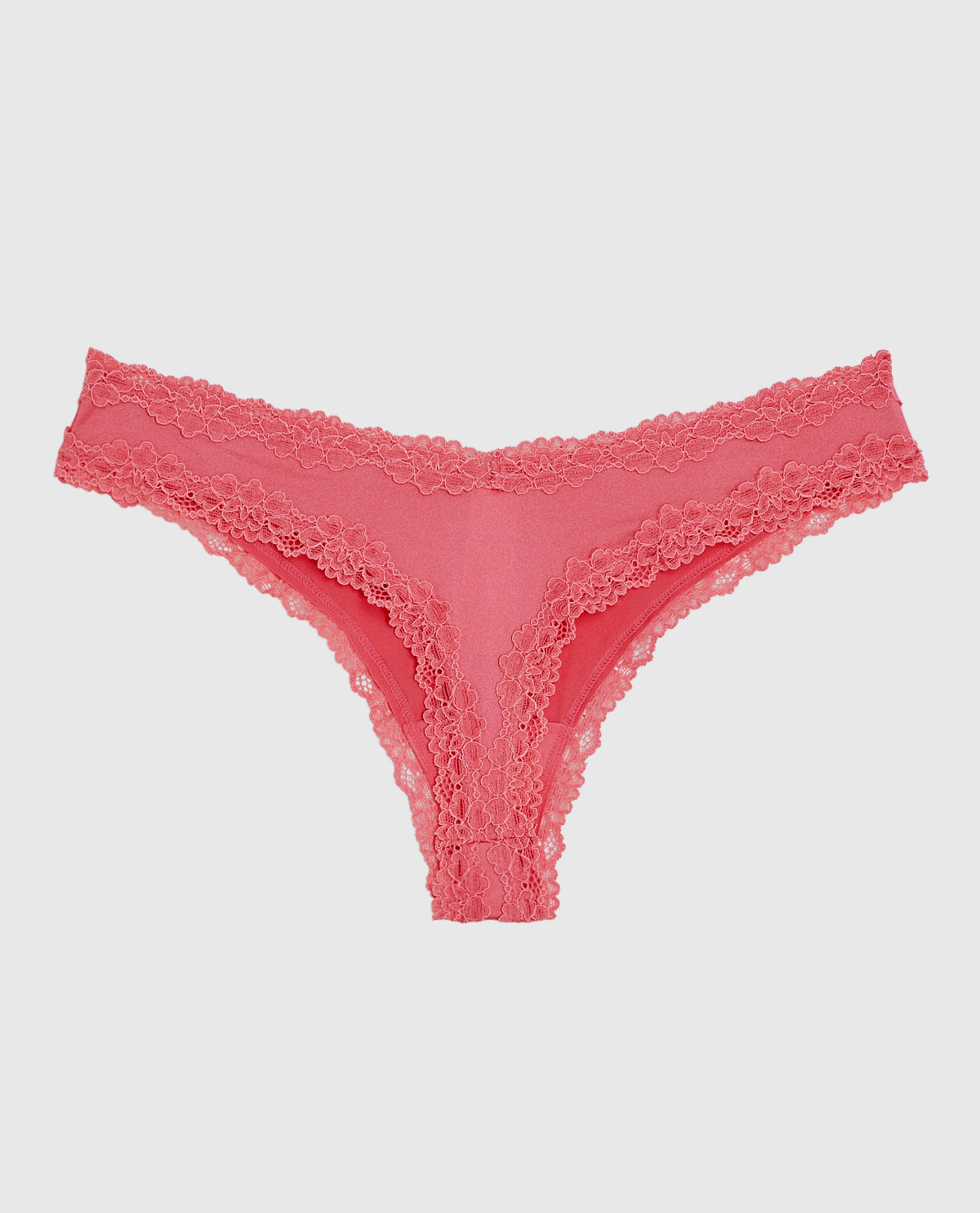 Thong Panty with Lace Trim in Romantic Pink