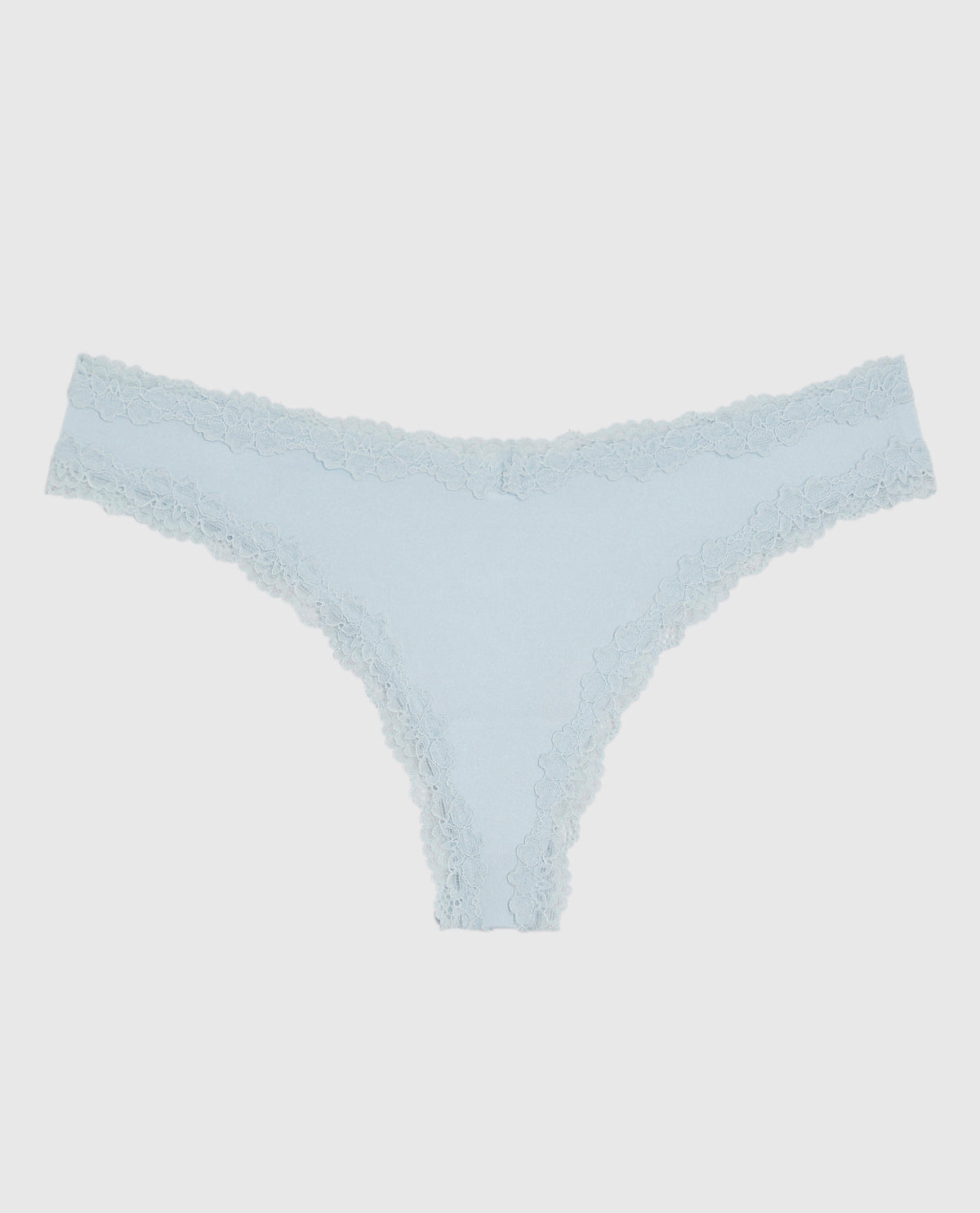 Thong Panty with Lace Trim in Vista Blue