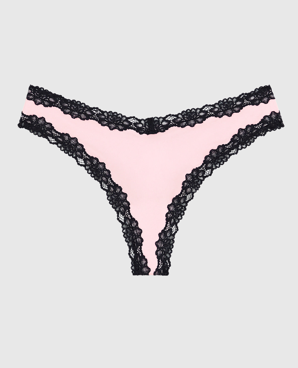 Thong Panty with Lace Trim in Pink-A-Boo