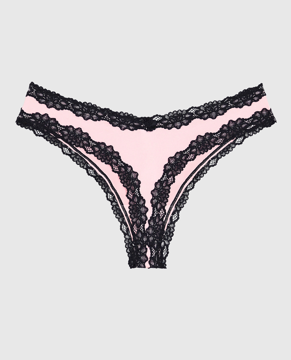 Thong Panty with Lace Trim in Pink-A-Boo