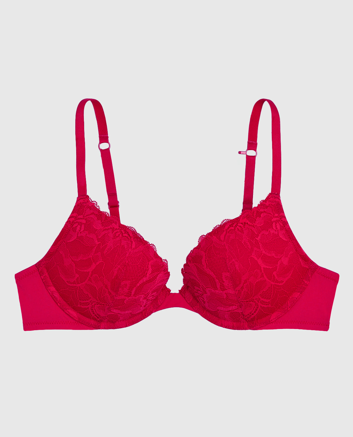 Push Up Plunge Bra with Lace in Cosmo Red
