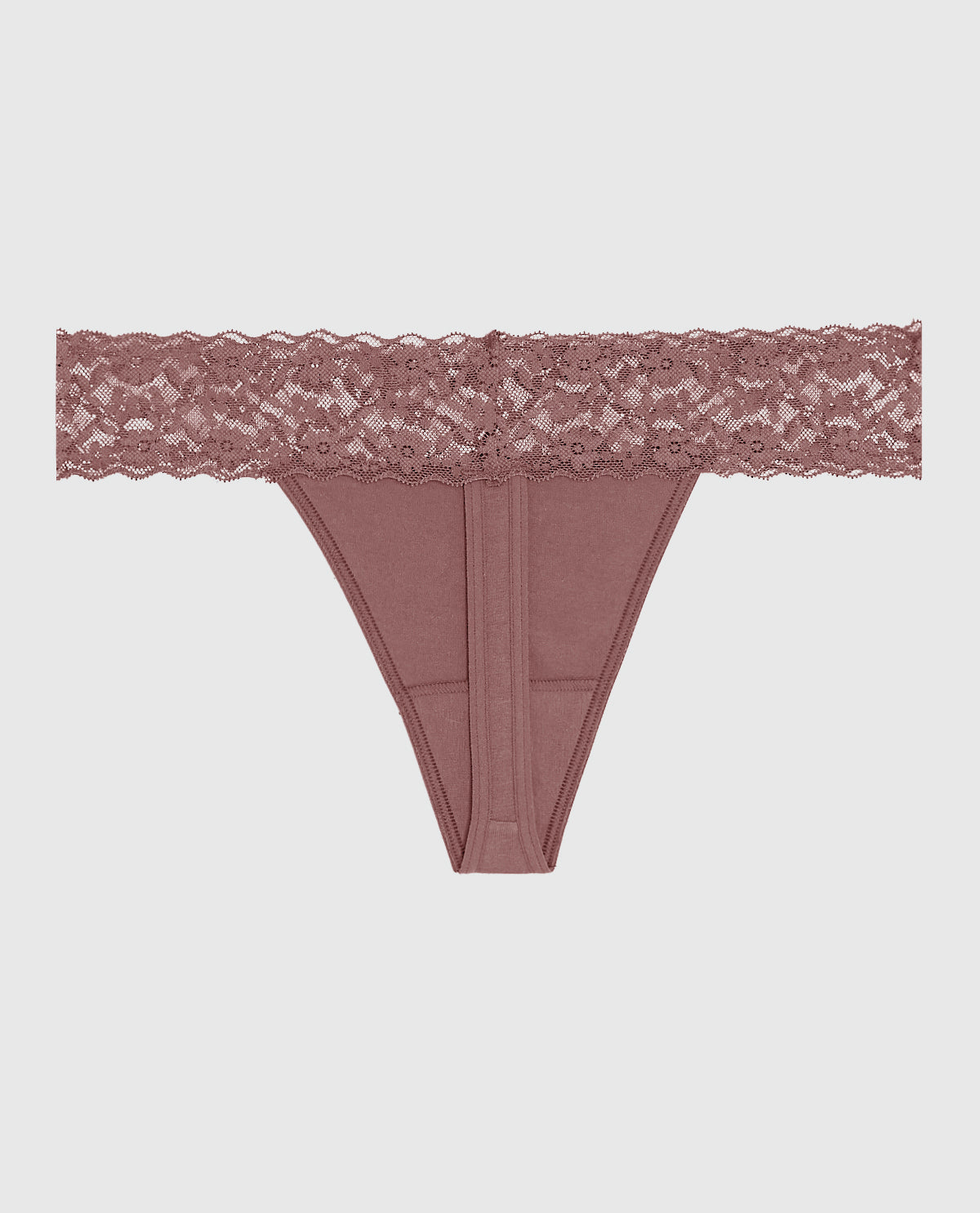 Thong Panty with Lace Trim in Dusty Cedar