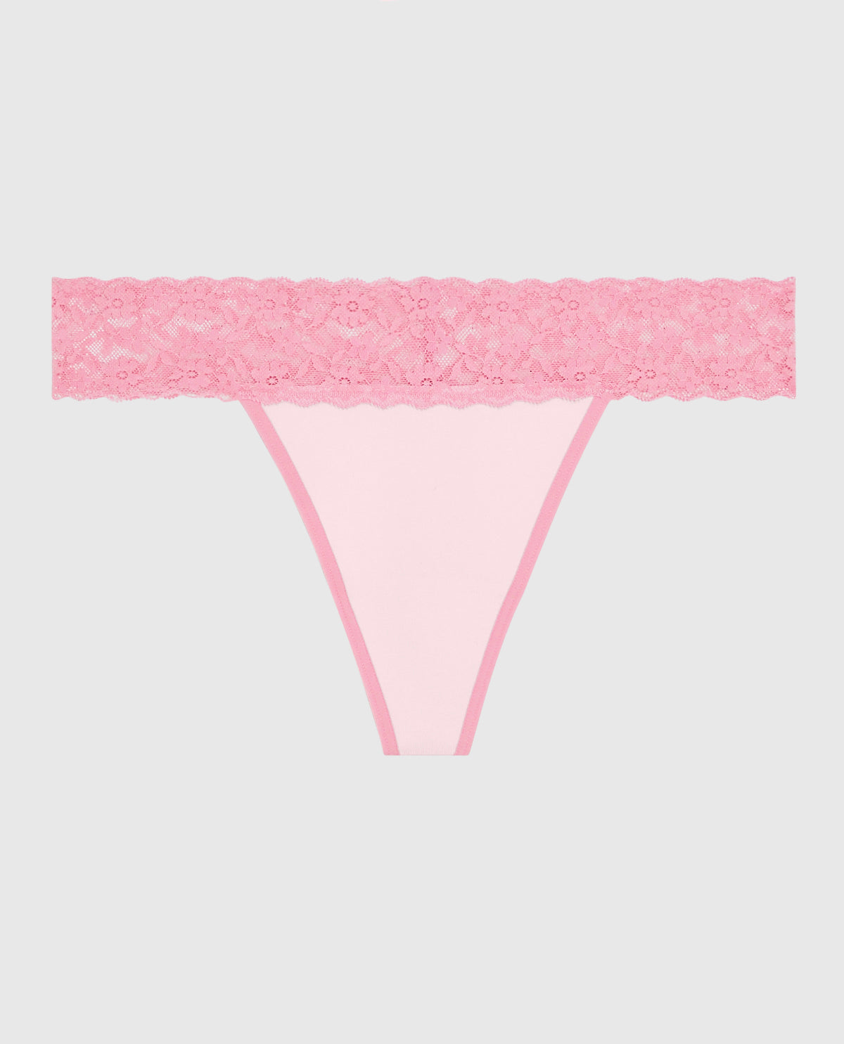 Thong Panty with Lace Trim in Pink