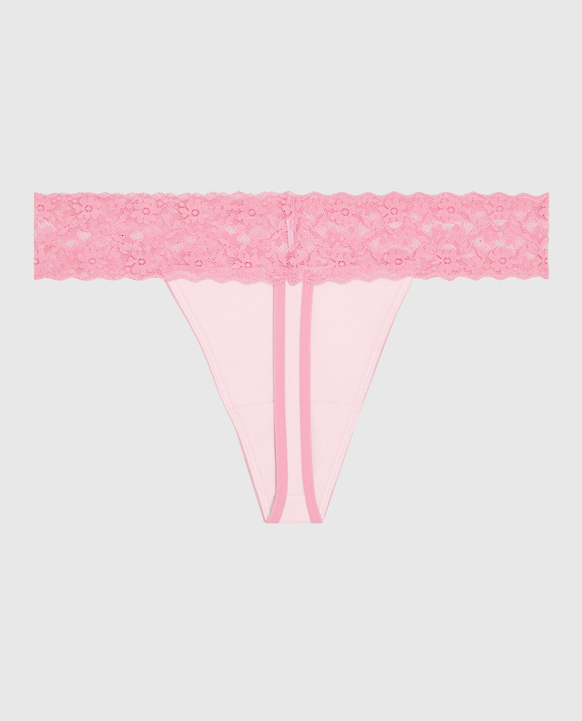 Thong Panty with Lace Trim in Pink