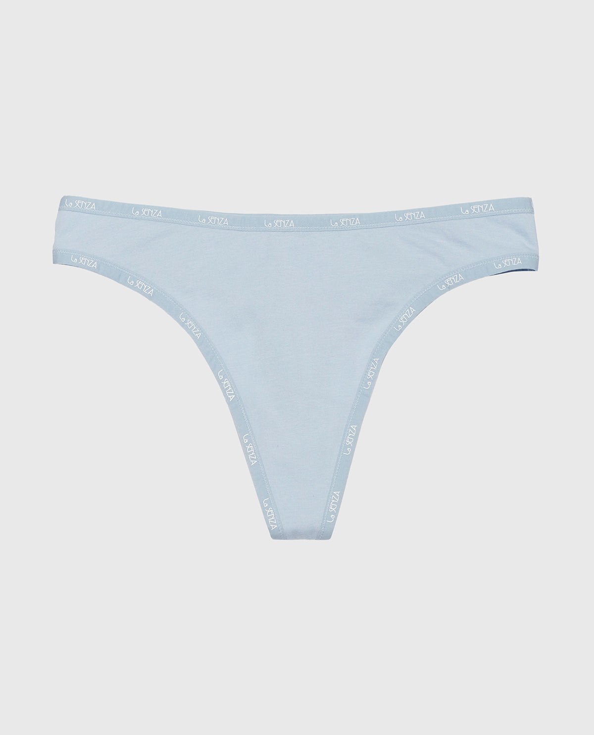 Thong Panty with Logo Trim in Subdued Blue