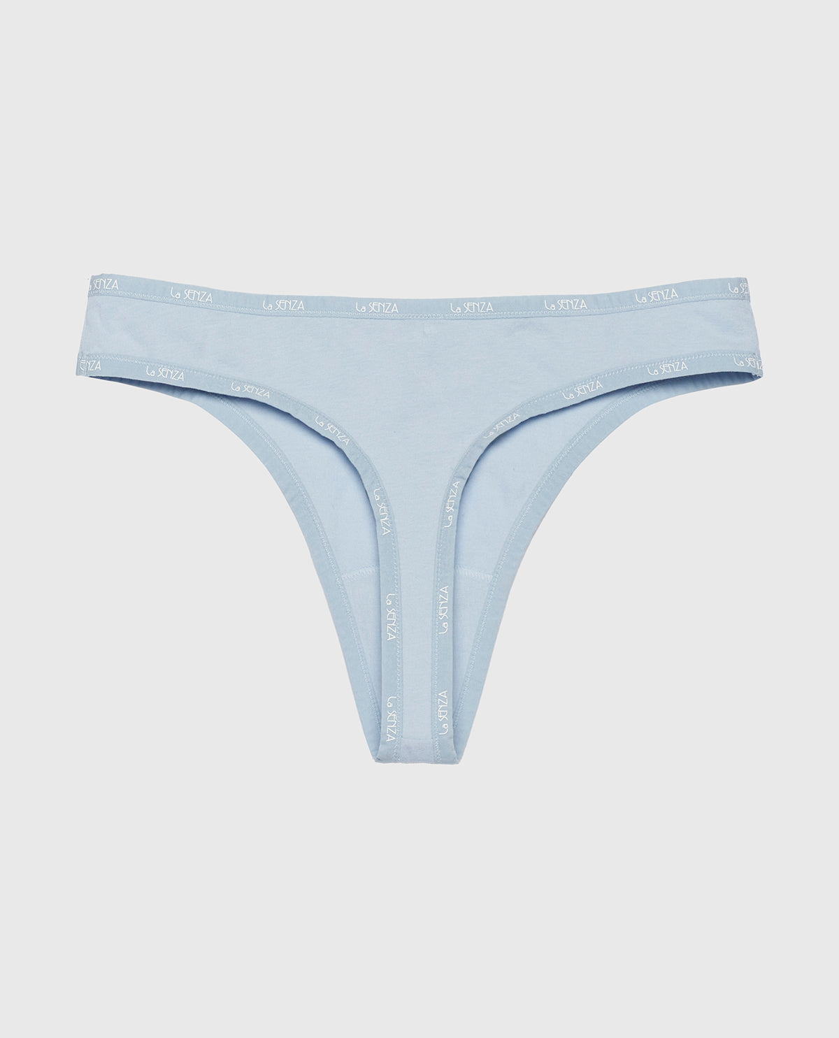 Thong Panty with Logo Trim in Subdued Blue