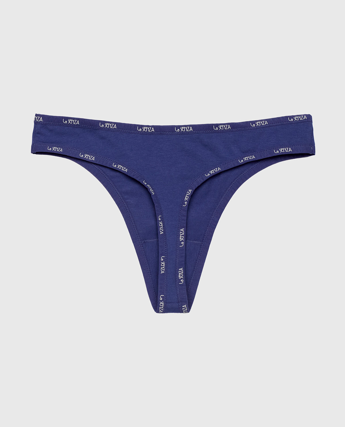 Thong Panty with Logo Trim in Dusk Blue
