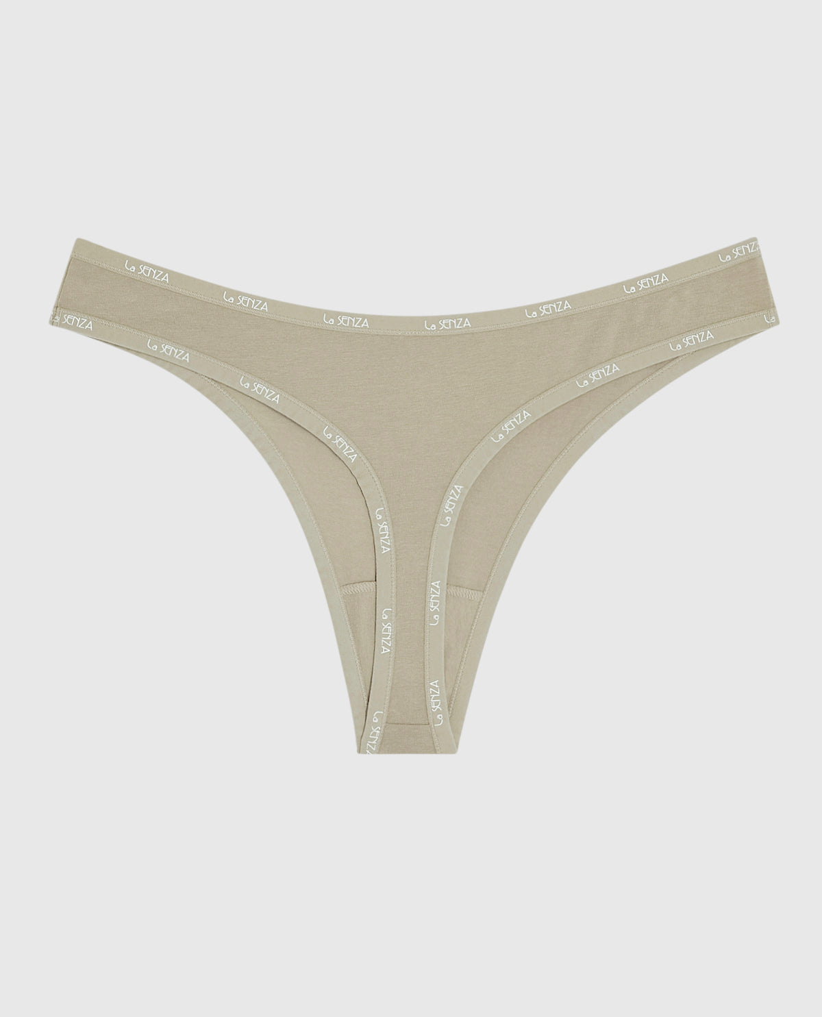Thong Panty with Logo Trim in Stone Grey