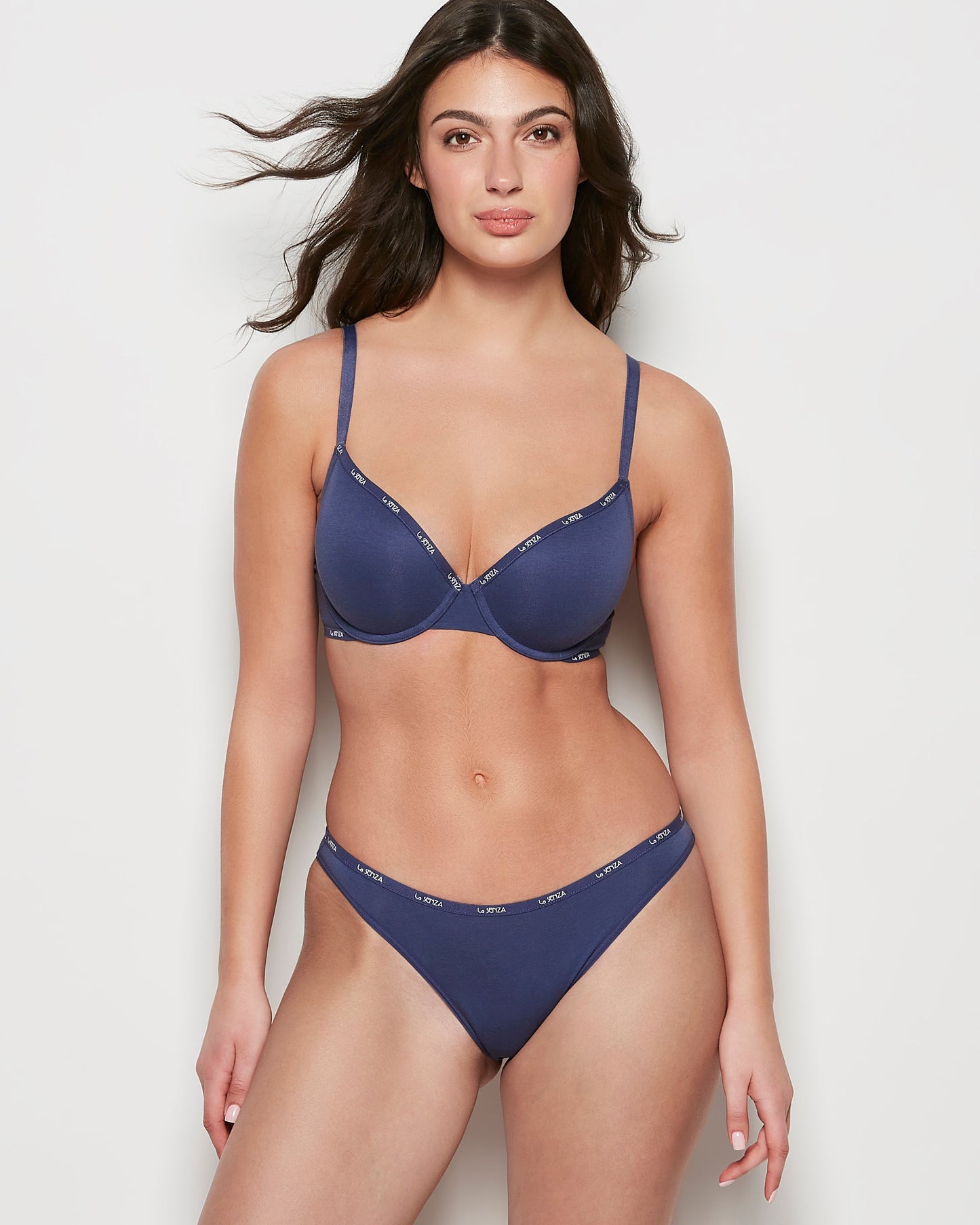 Bikini Panty with Logo Trim in Dusk Blue