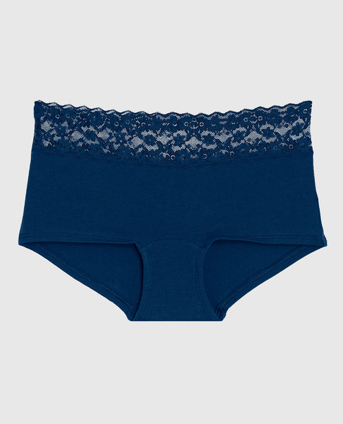 Boyshort Panty with Lace Trim in Ocean Cavern