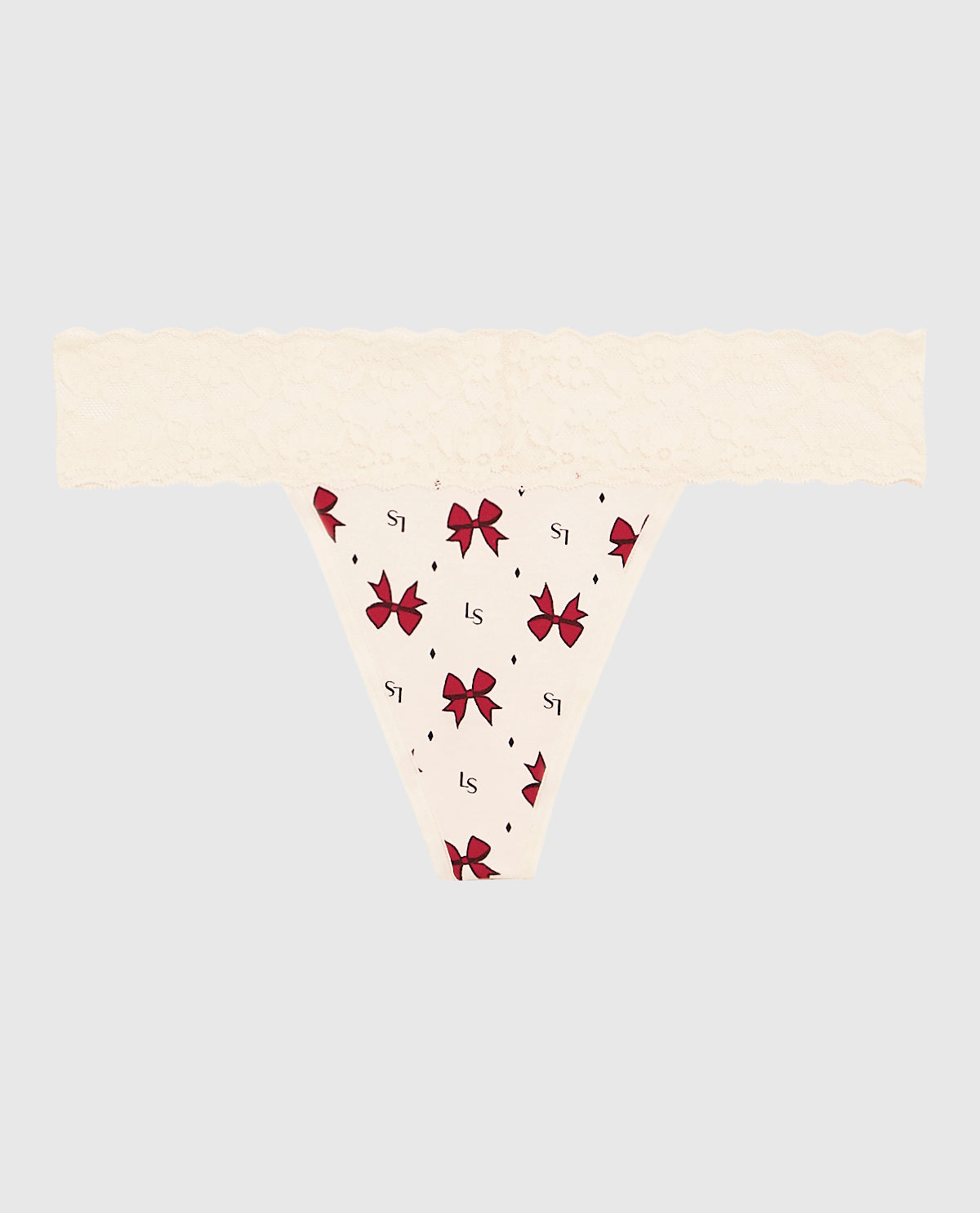 Thong Panty with Lace Trim in Bow to the Queen