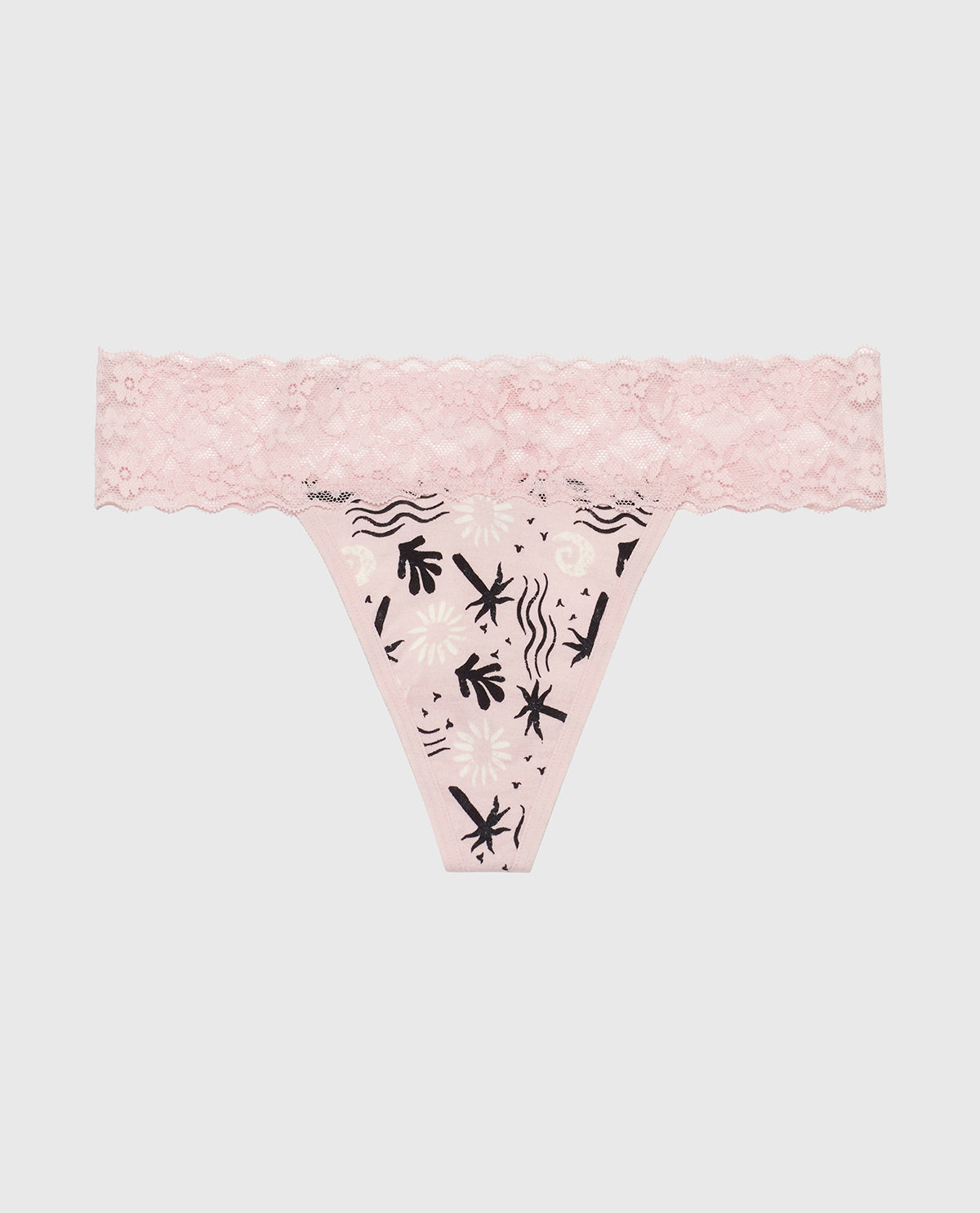 Thong Panty with Lace Trim in Sand and Surf