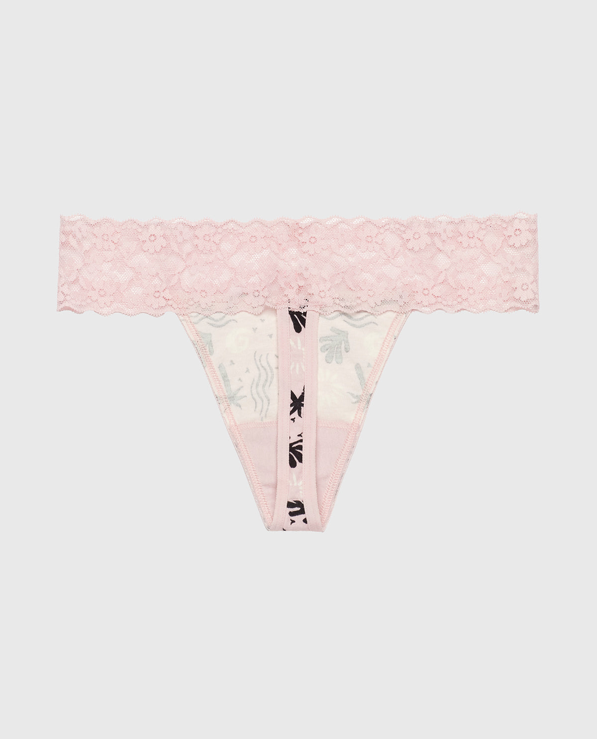 Thong Panty with Lace Trim in Sand and Surf