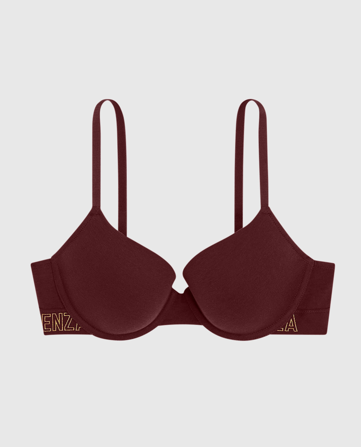 Lightly Lined Demi Bra with Logo in Red Wine
