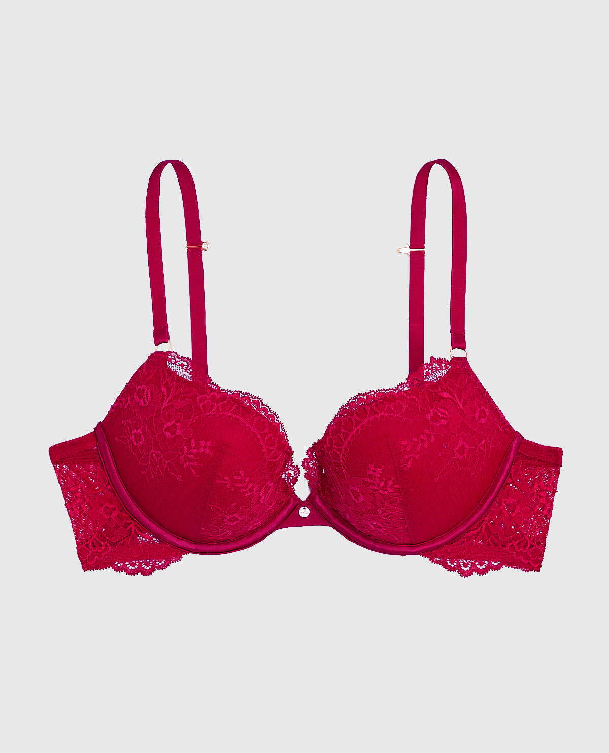 Allover Lace Push Up Bra in Cosmo Red