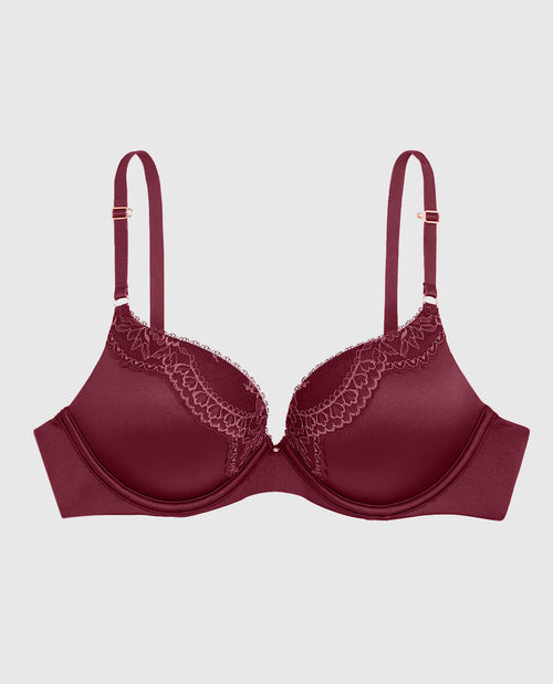 Up 2 Cup Push Up Bra with Lace Overlay in Opulent Red