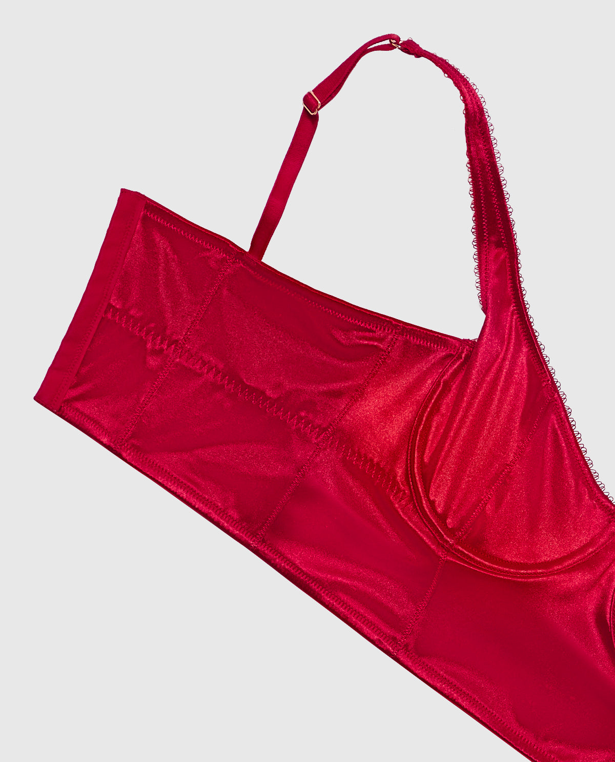 Unlined Satin Balconette Bra Top in Cosmo Red