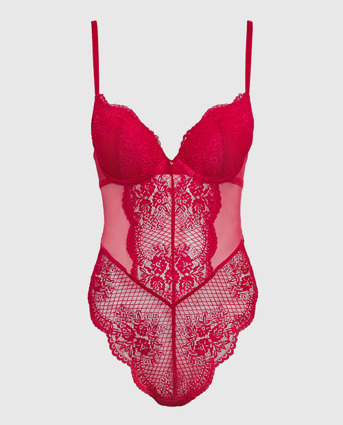 Push Up Lace Bodysuit in Cosmo Red