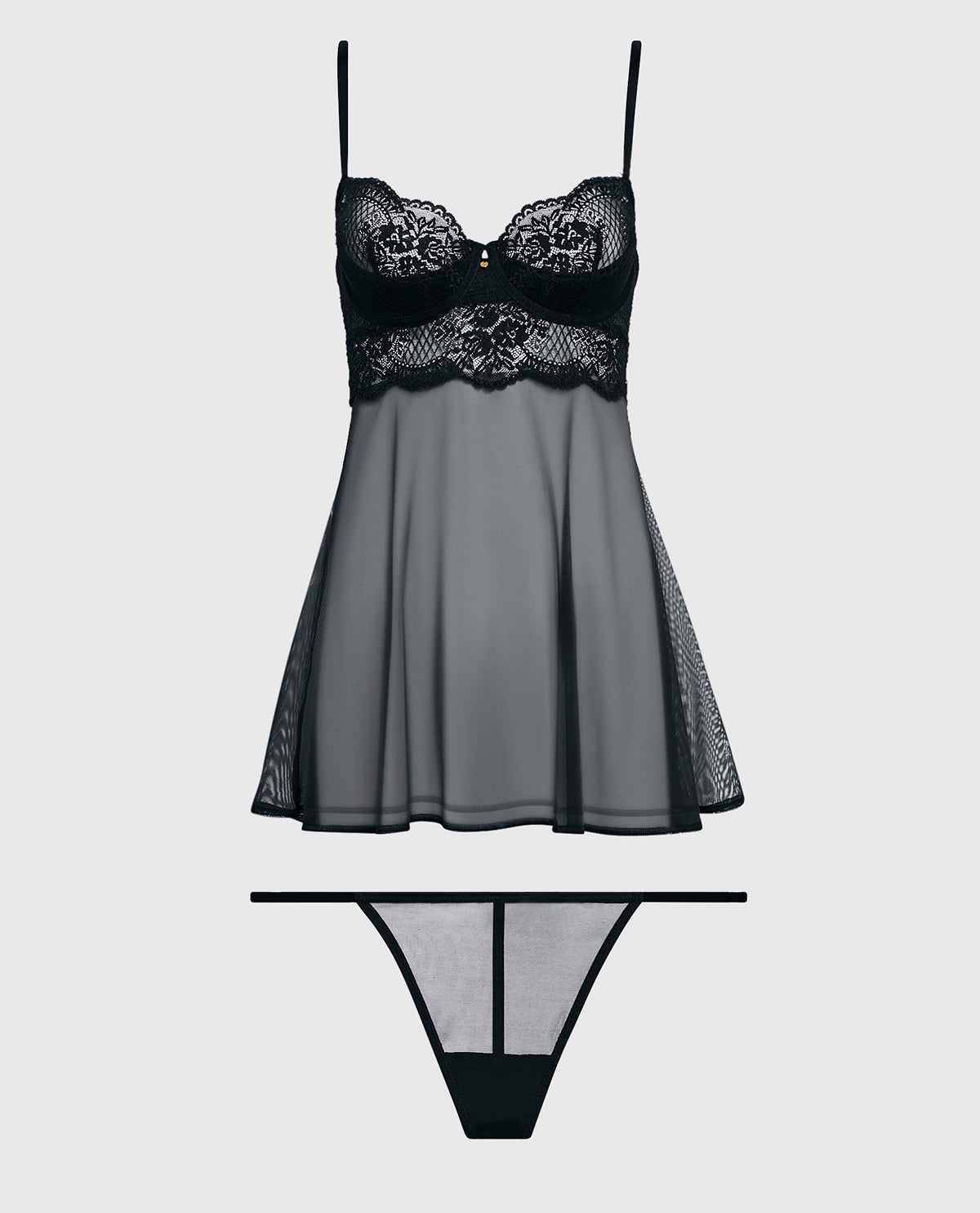Unlined Balconette Lace Babydoll in Smoulder Black