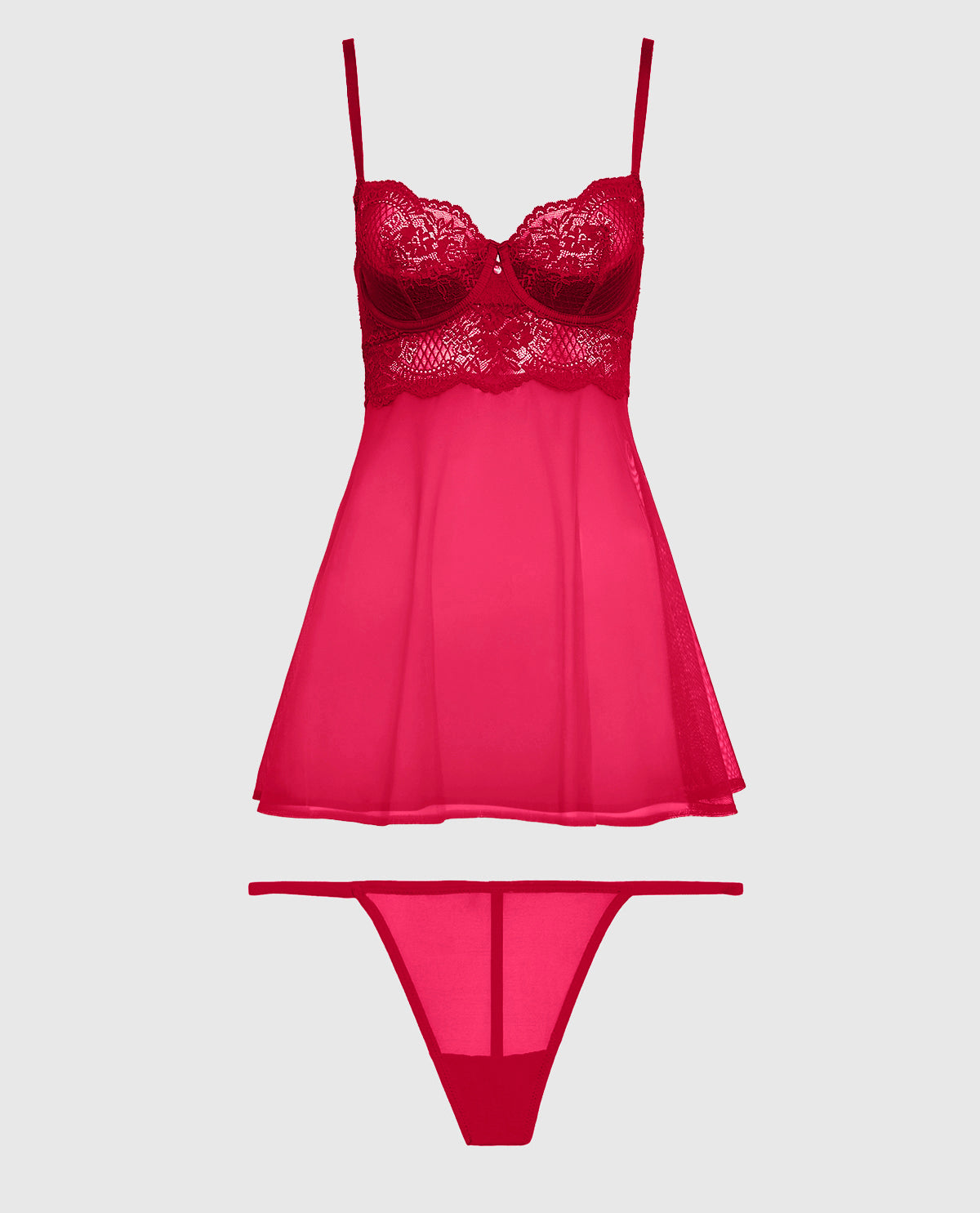 Unlined Balconette Lace Babydoll in Cosmo Red