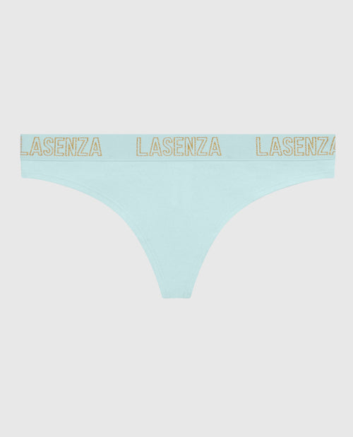 Thong Panty with Logo Band in Vista Blue