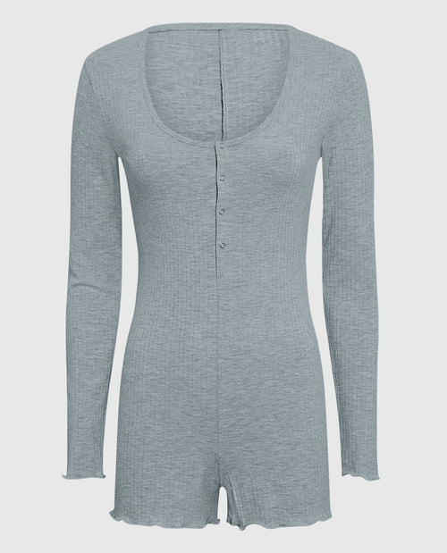 Long Sleeve Ribbed Onesie in Cool Gray