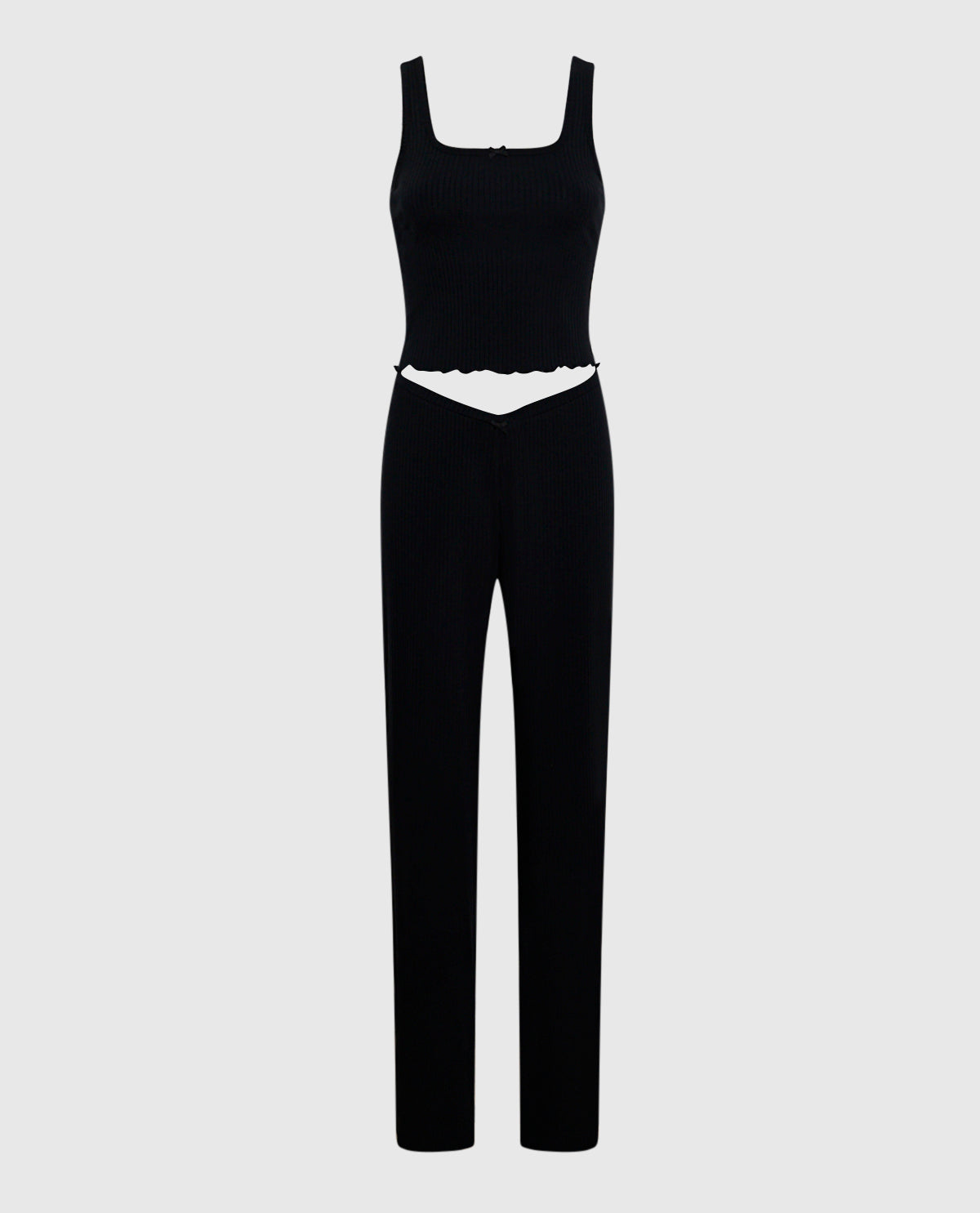Ribbed Pajama Pant with V-Waist in Smoulder Black