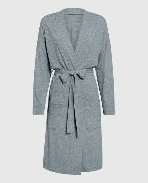 Long Sleeve Ribbed Robe in Cool Gray