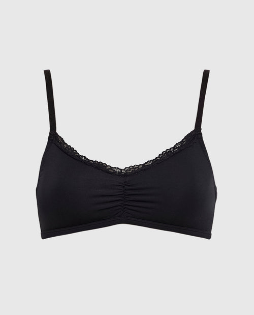 Unlined Bralette with Lace Trim in Black