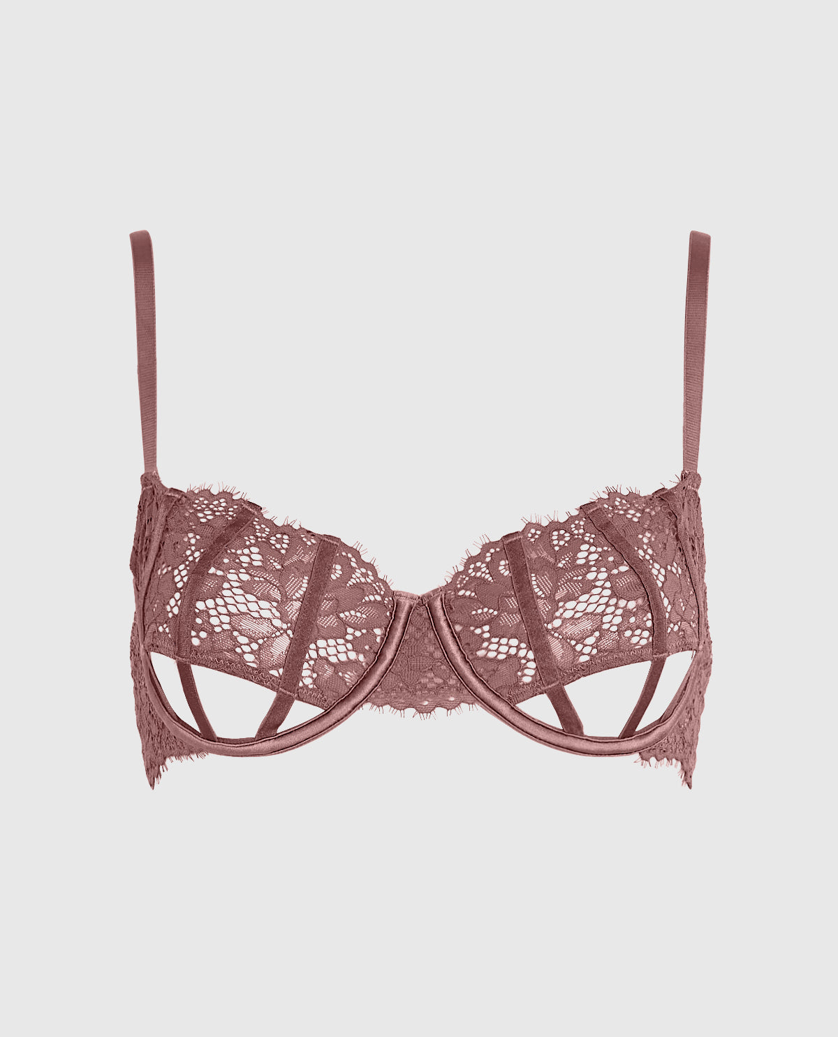 Unlined Lace Bra with Cut-Outs in Dusty Cedar