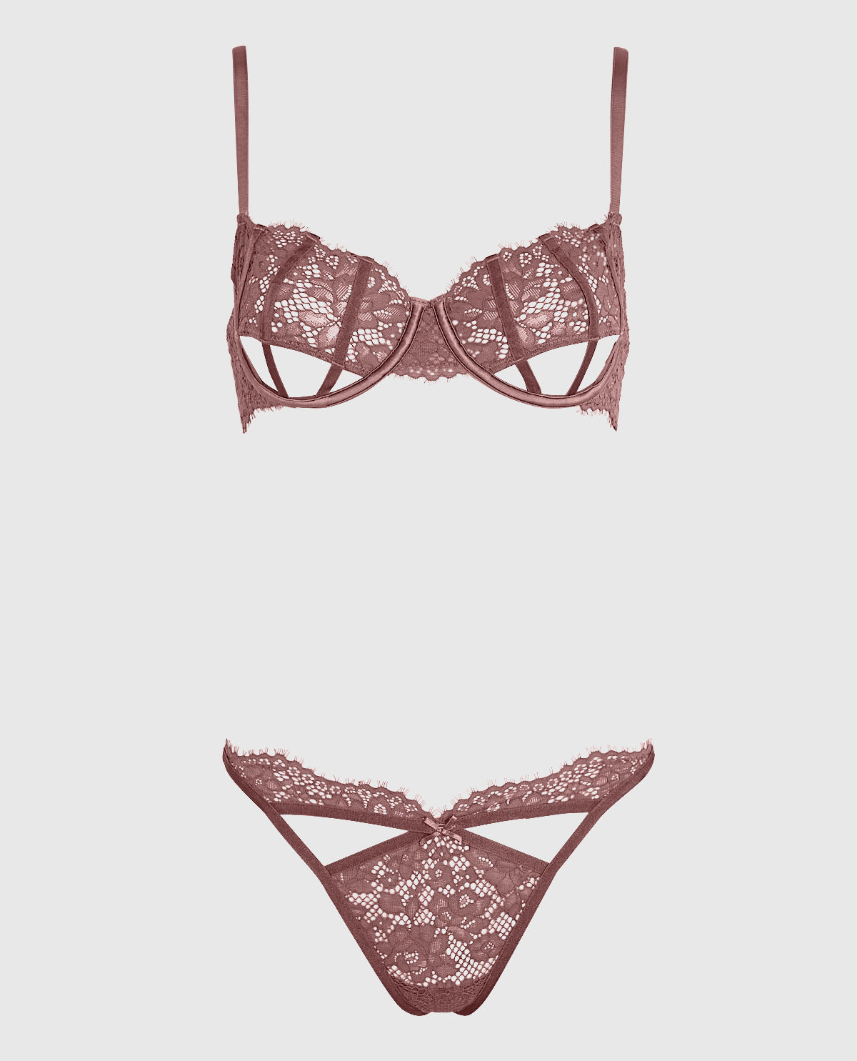Unlined Lace Bra with Cut-Outs in Dusty Cedar