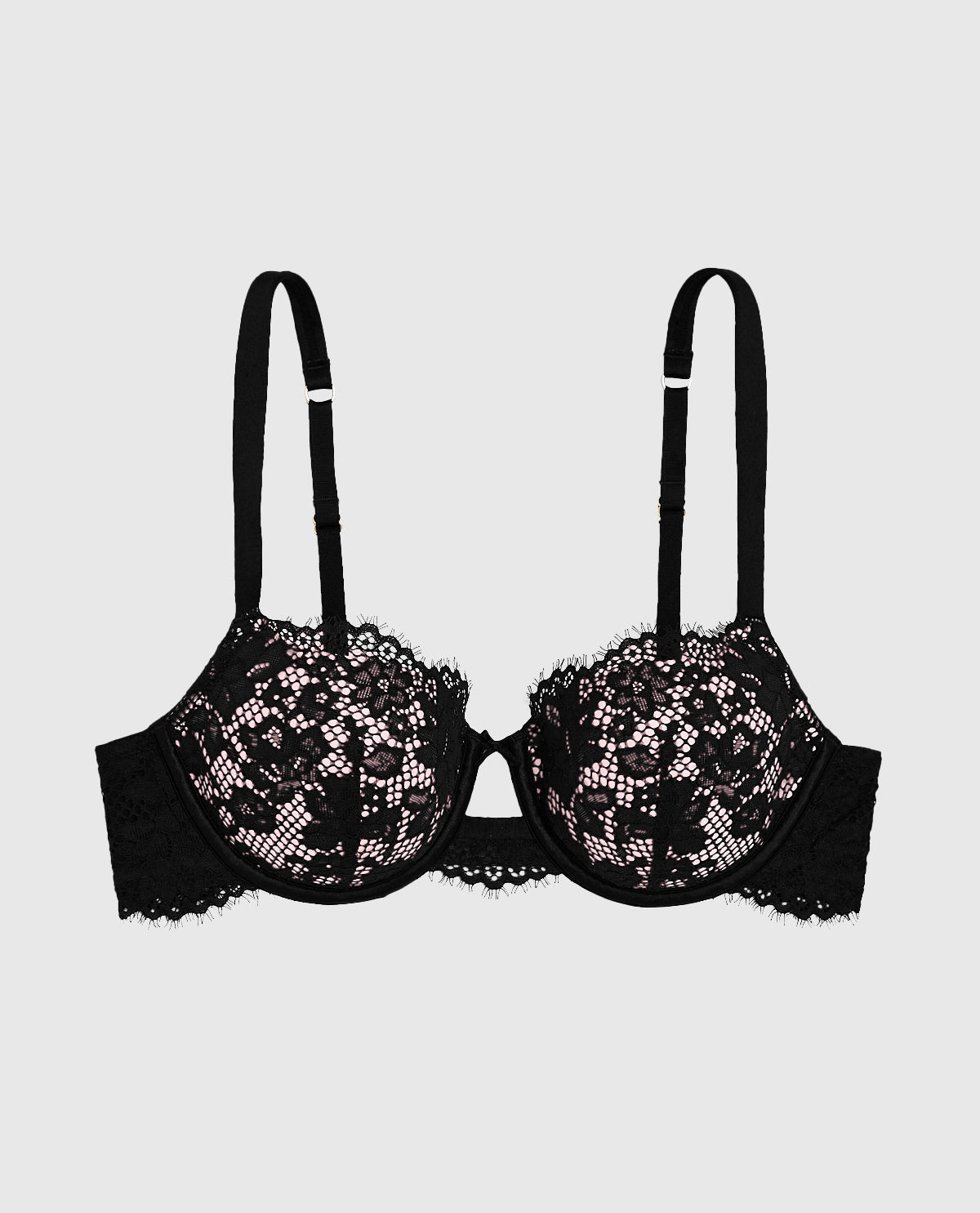 Lightly Lined Balconette Bra with Lace in Black