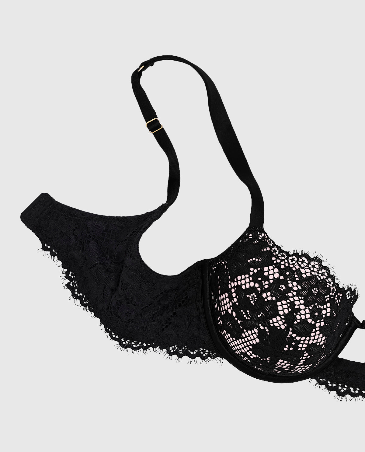 Lightly Lined Balconette Bra with Lace in Black