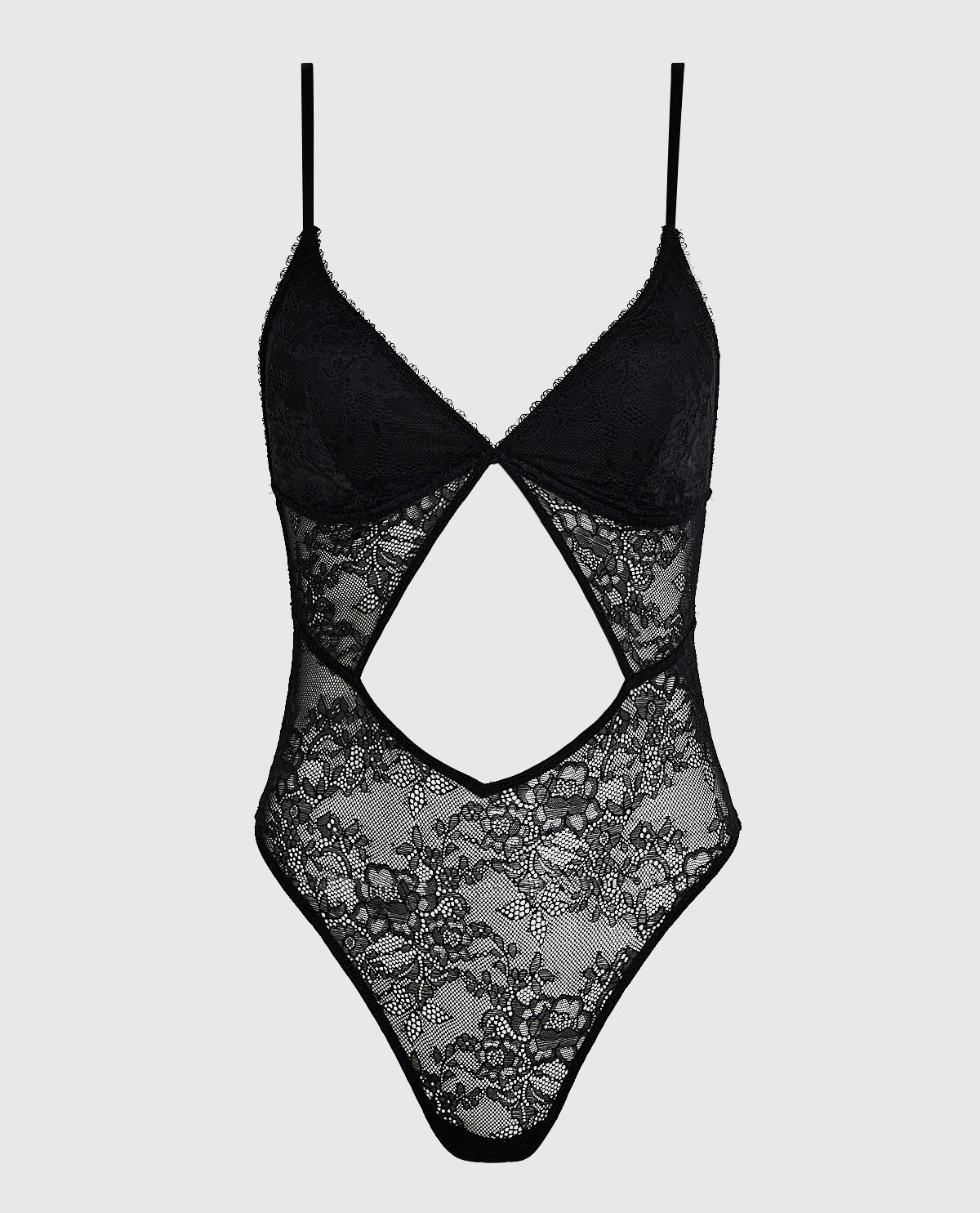 Unlined Lace Bodysuit with Cutout in Black
