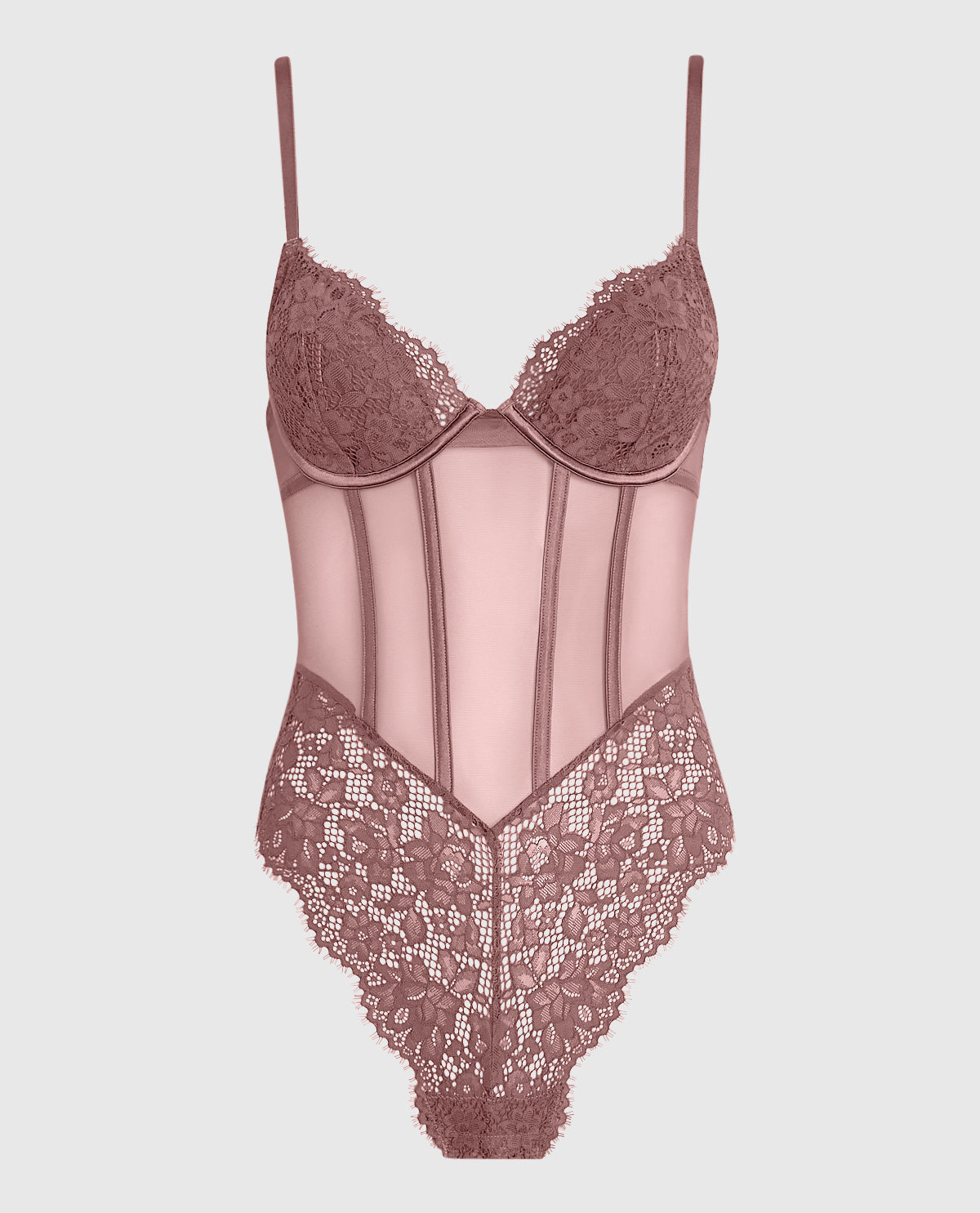 Lightly Lined Lace Bodysuit in Dusty Cedar