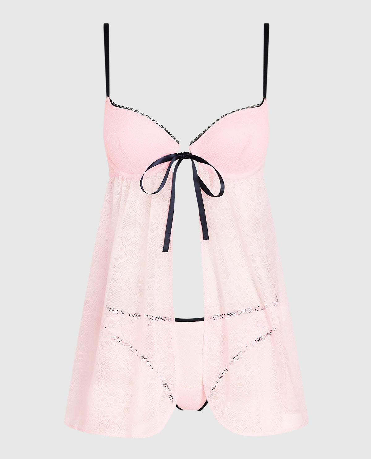 Push Up Lace Babydoll in Pink-A-Boo
