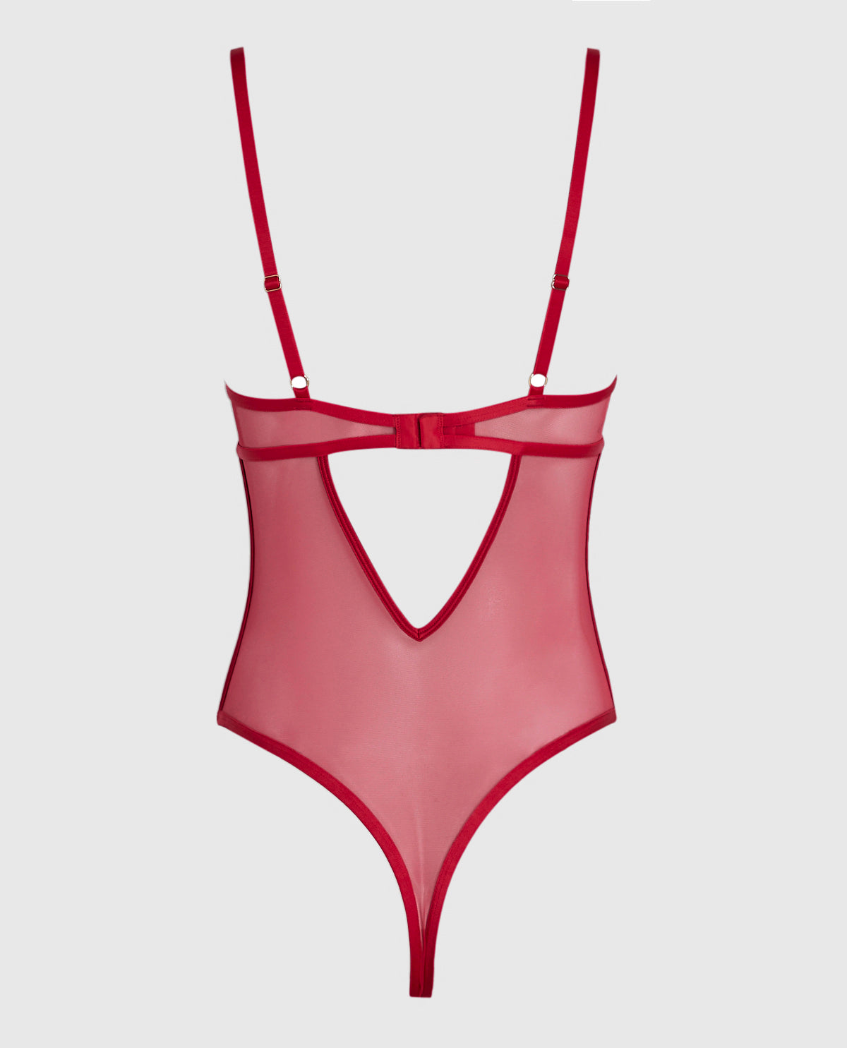 Unlined Mesh Bodysuit with Rosettes in Cosmo Red