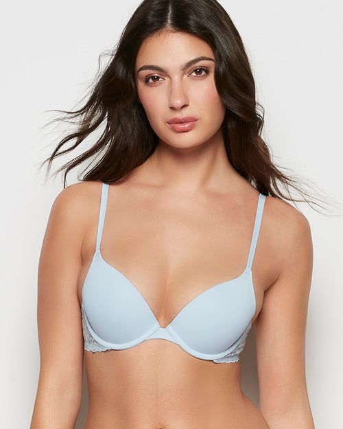 Push Up Bra with Lace Wing in Subdued Blue