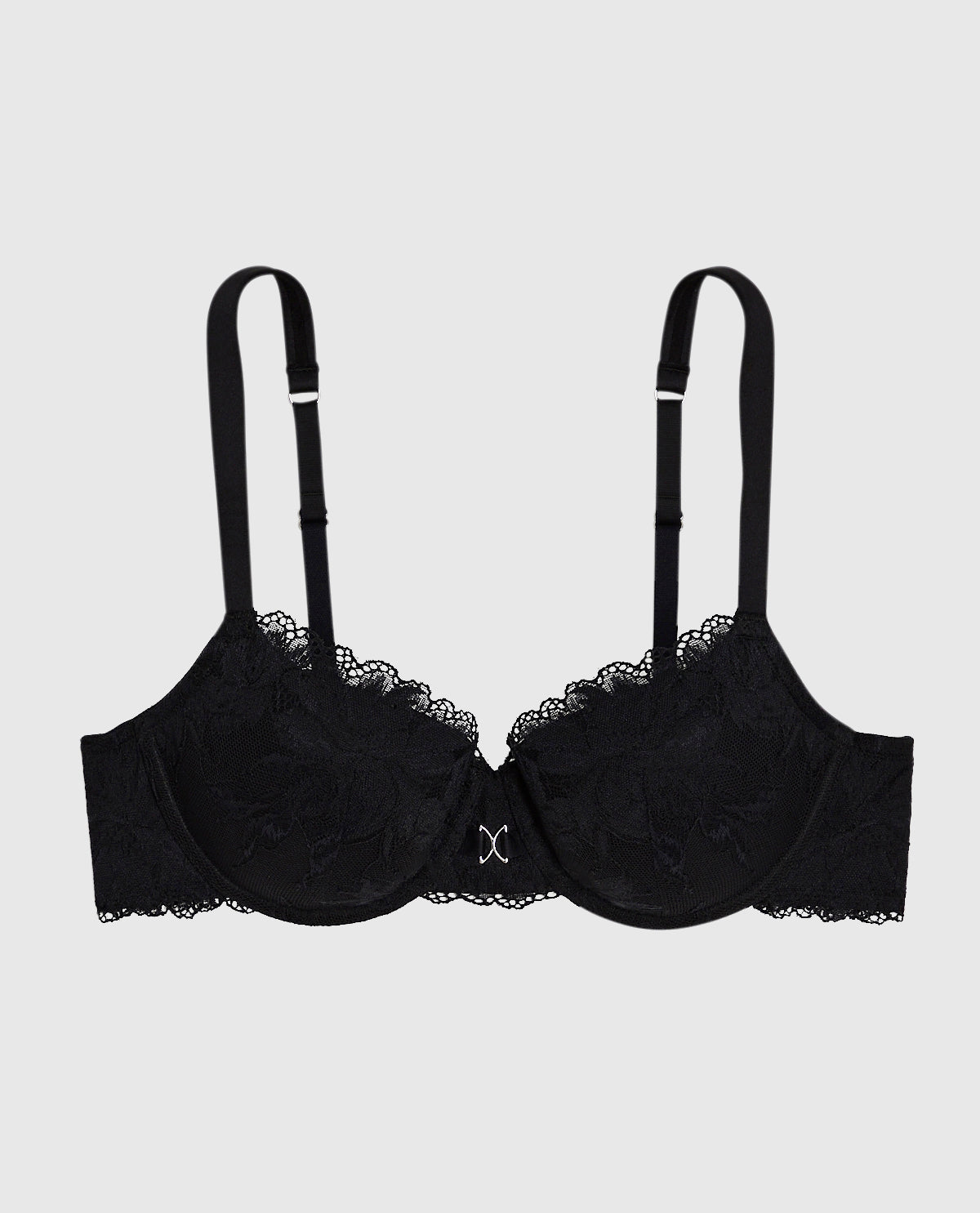 Lightly Lined Lace Balconette Bra in Black
