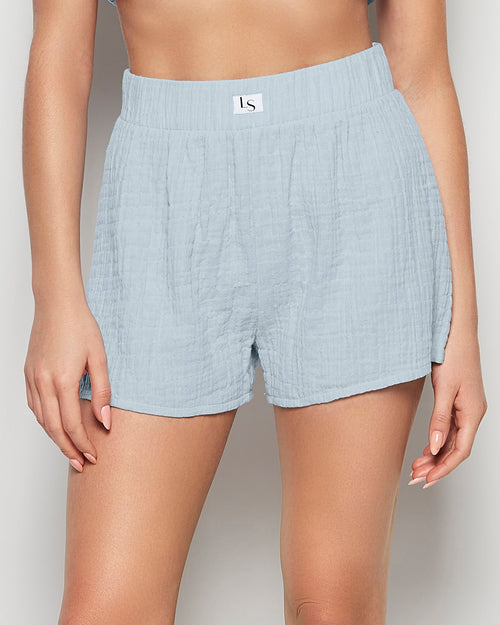 Textured Pajama Short in Subdued Blue