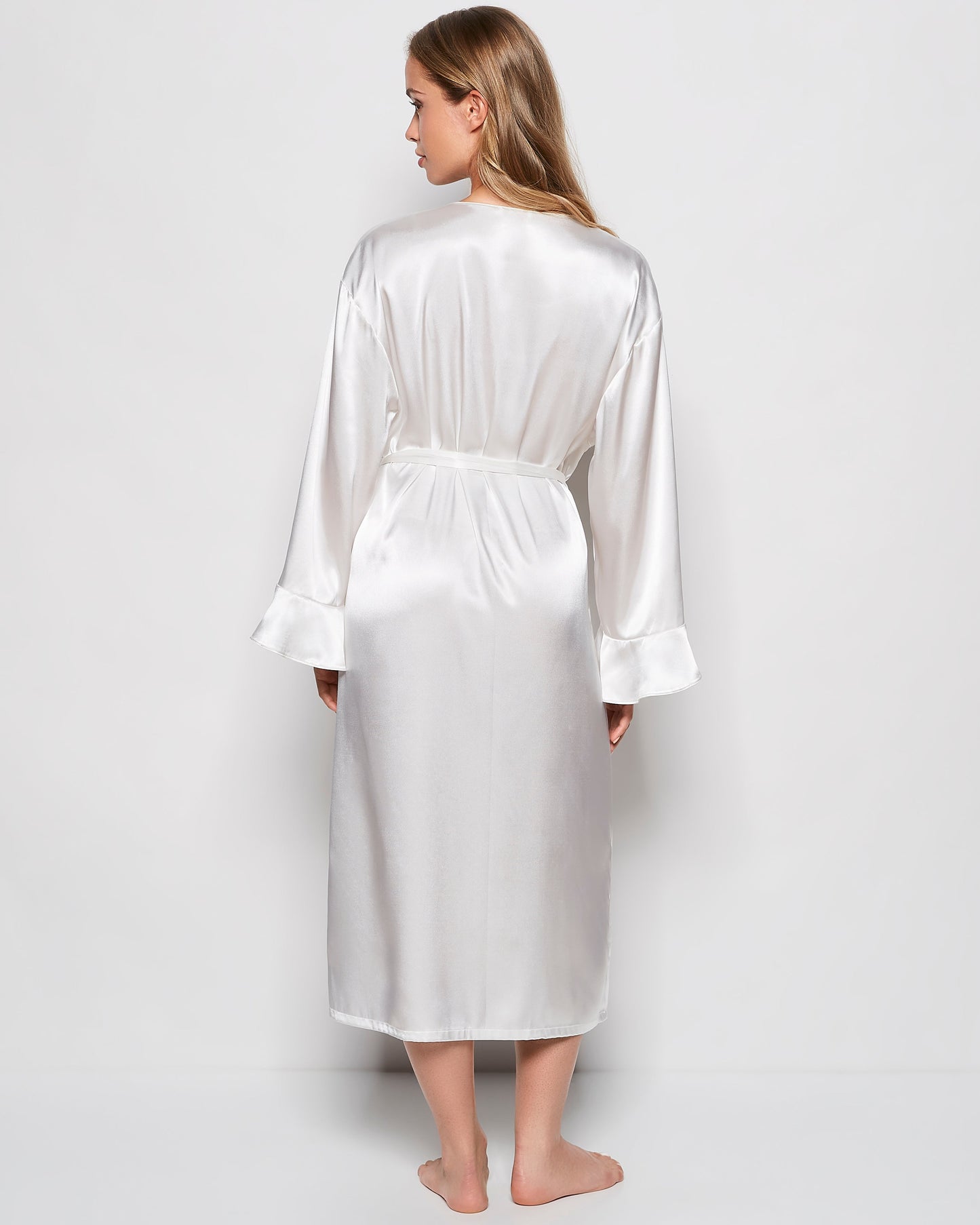 Satin Mid Length Robe in Ivory