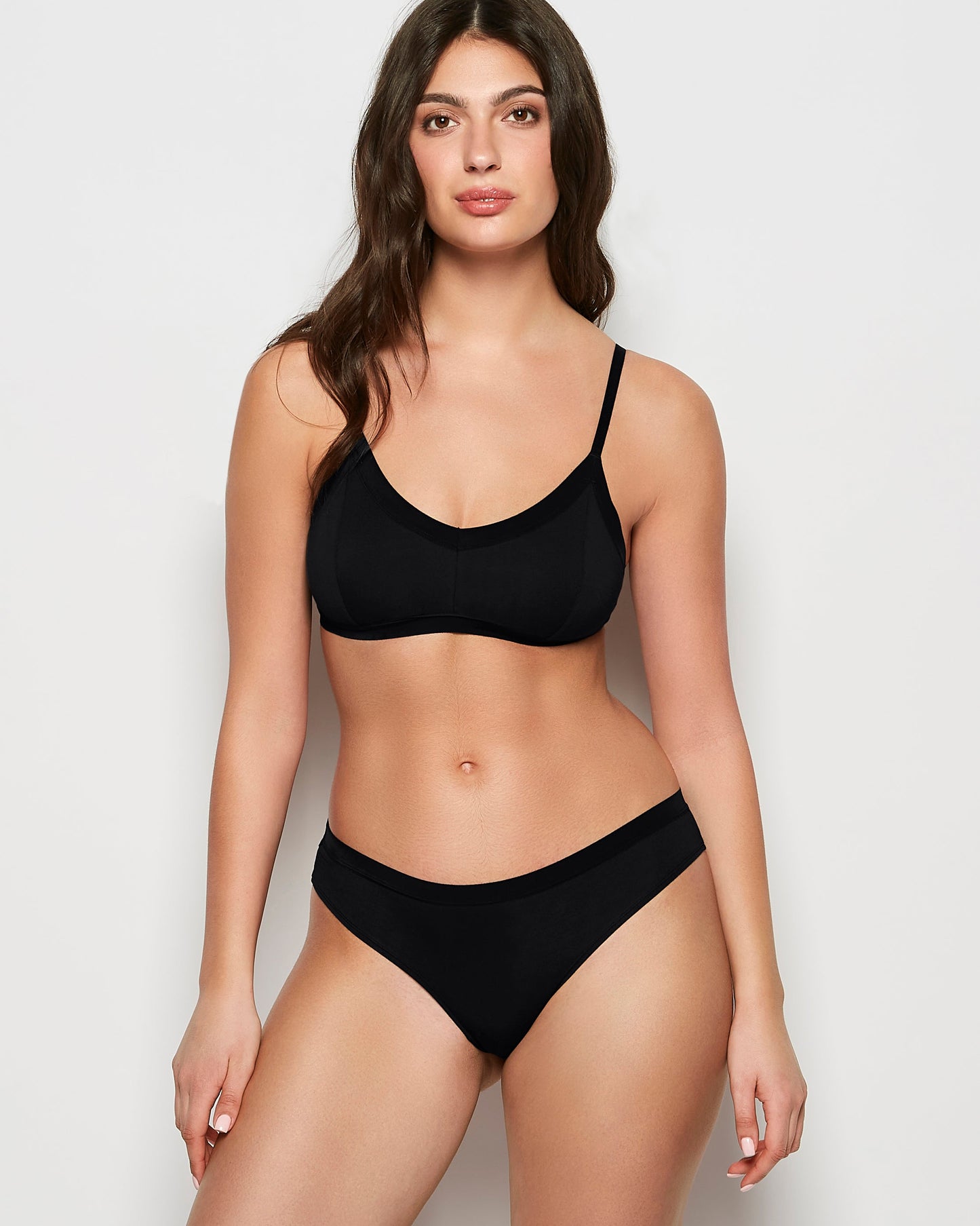 Thong Panty with Vanishing Trim in Tuxedo Black